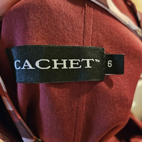 Cachet Floral Chiffon Wrap Slit Dress Cascading Ruffle Sweetheart Neckline Sz 6. - Picture 15 of 16